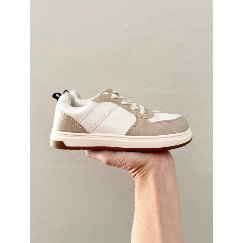 Old Navy Toddler Boys Faux Leather Sneakers Size 11 Neutral White Beige
